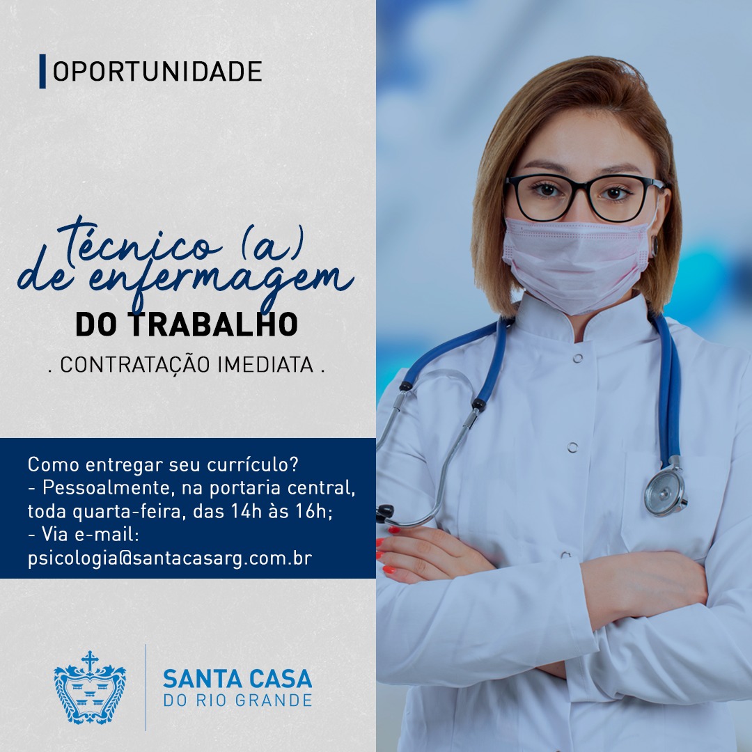 TEMOS VAGA: Técnico (a) de enfermagem do trabalho - Santa Casa do Rio ...